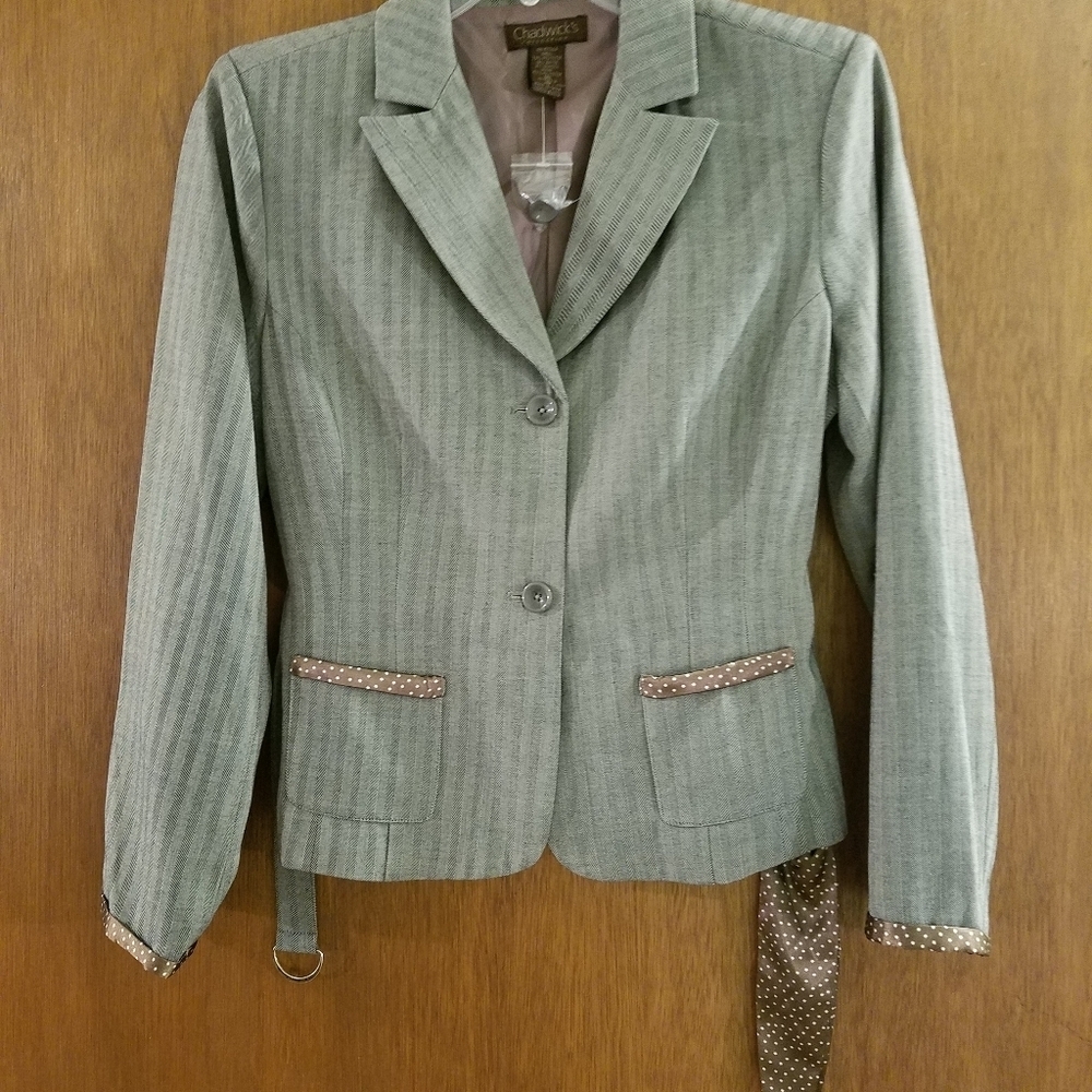 Chadwick's Belted Blazer 14P Brown Menswear Polka Dot Structured Suit Jacket - Picture 4 of 8